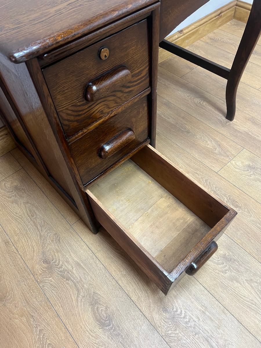 Antique Oak Small Pedestal Desk (SKU136)