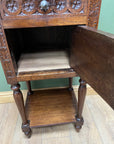 Antique French Nightstand Carved Oak Marble Top (SKU168)