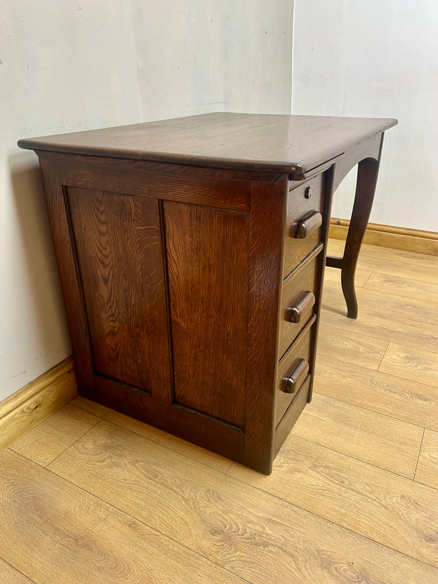 Antique Oak Small Pedestal Desk (SKU136)