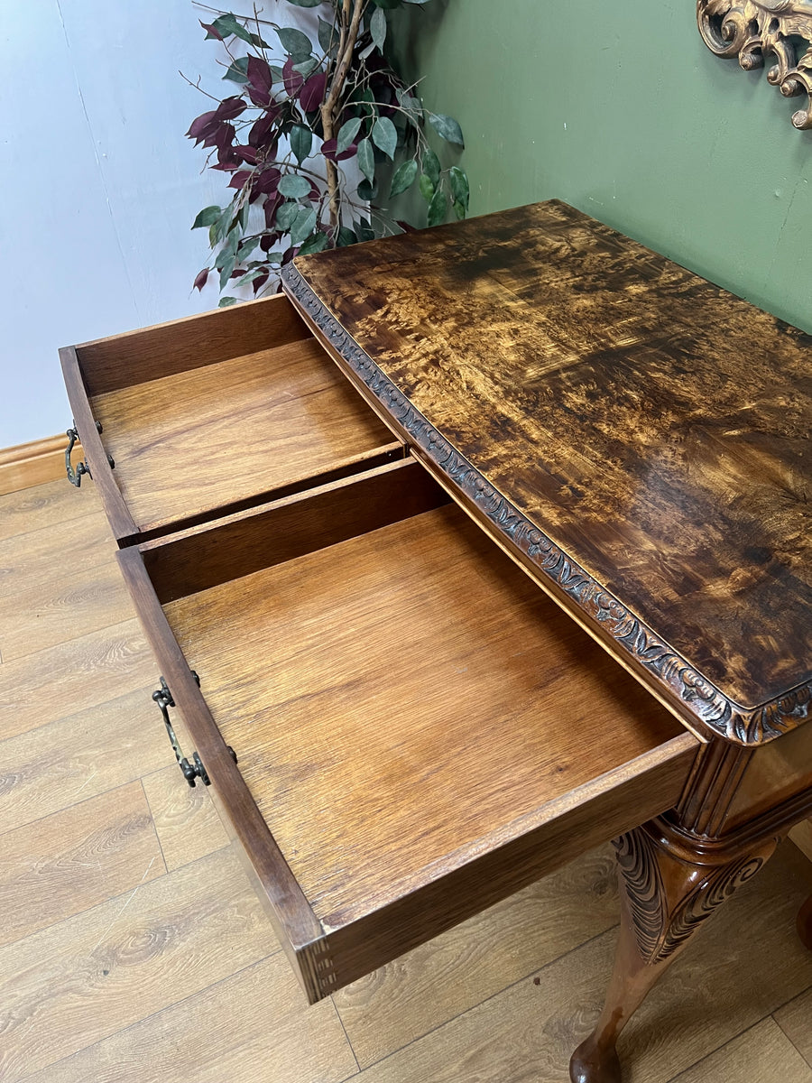 Vintage Burr Walnut Console Table With 2 Drawers (SKU247)