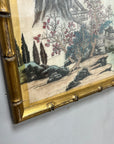 Vintage Oriental Silk Picture In Bamboo Gold Frame (SKU403)