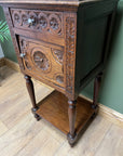 Antique French Nightstand Carved Oak Marble Top (SKU168)