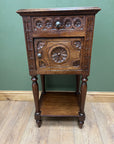 Antique French Nightstand Carved Oak Marble Top (SKU168)