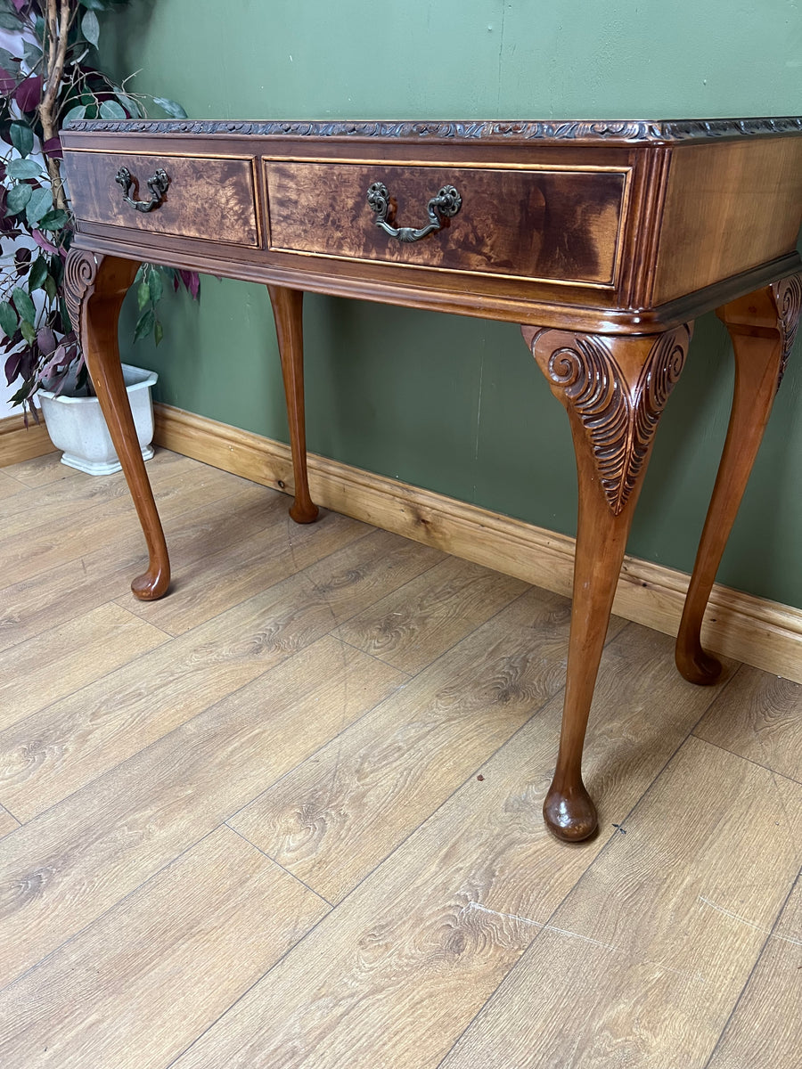 Vintage Burr Walnut Console Table With 2 Drawers (SKU247)