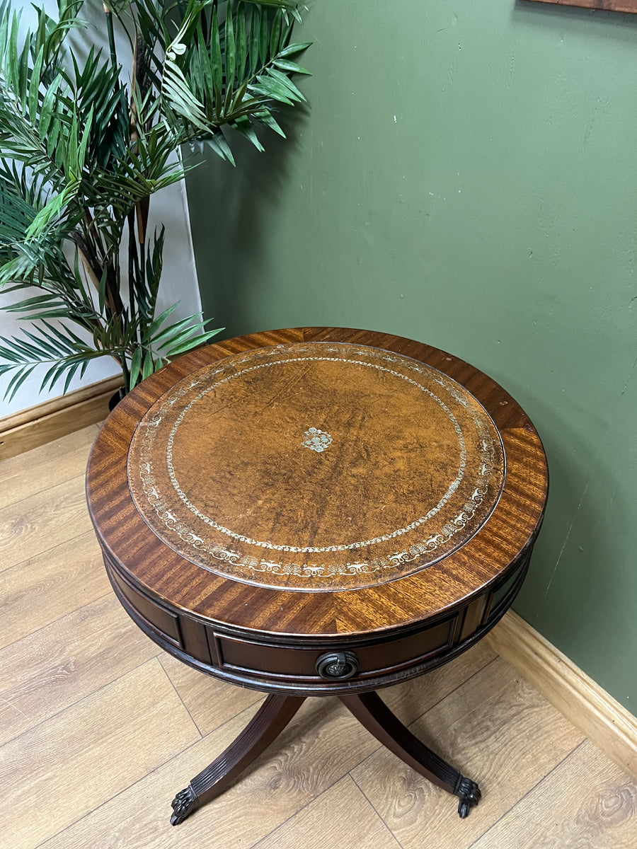 Pedestal Leather Top Drum Table (SKU241)