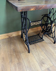 Wooden Top Desk With Singer Sewing Cast Iron Base (SKU129)