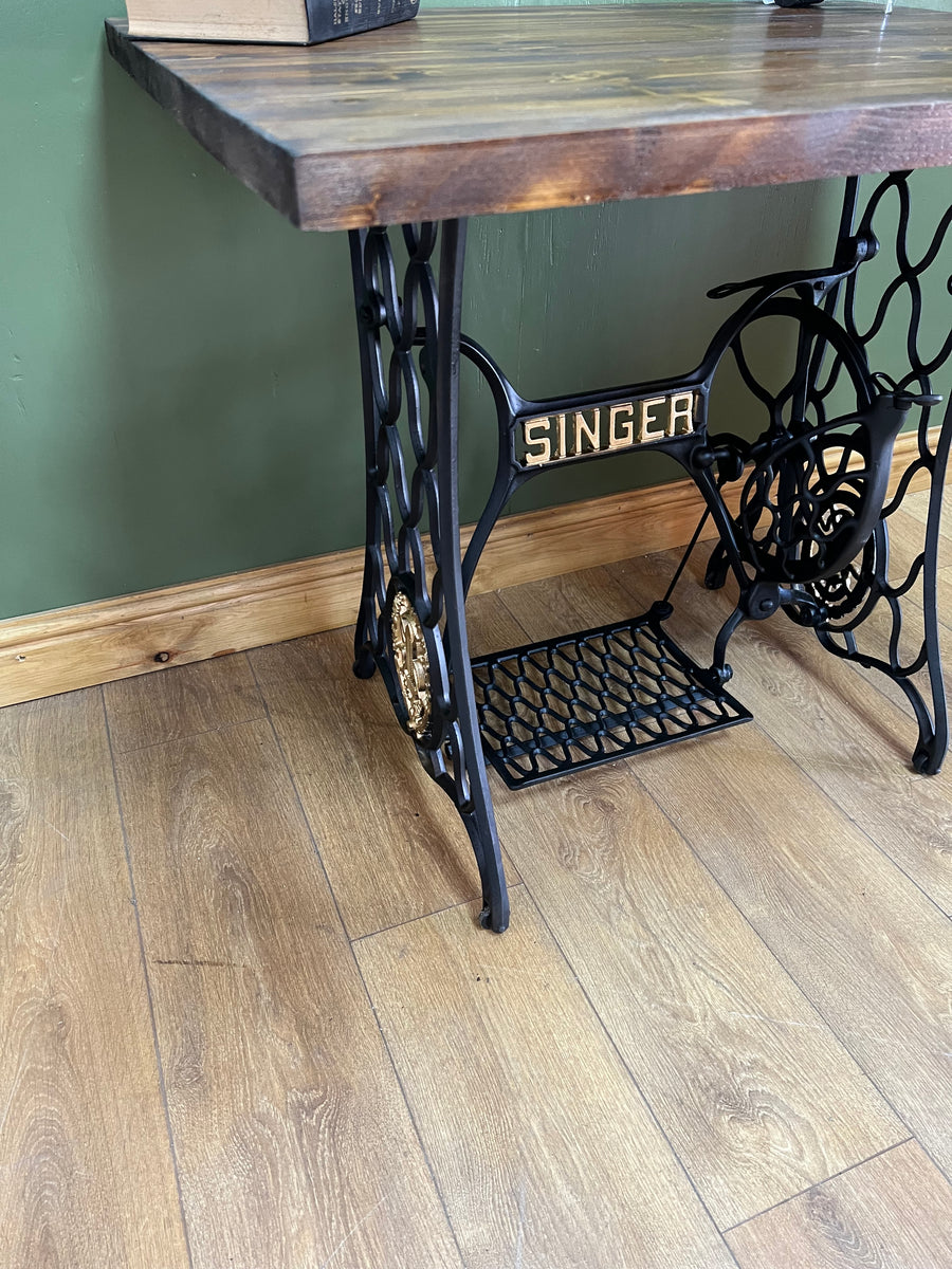 Wooden Top Desk With Singer Sewing Cast Iron Base (SKU129)