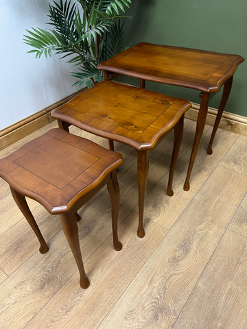 Vintage Yew Wood Nest of 3 Tables (SKU87)