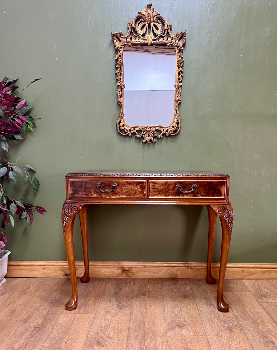 Vintage Burr Walnut Console Table With 2 Drawers (SKU247)