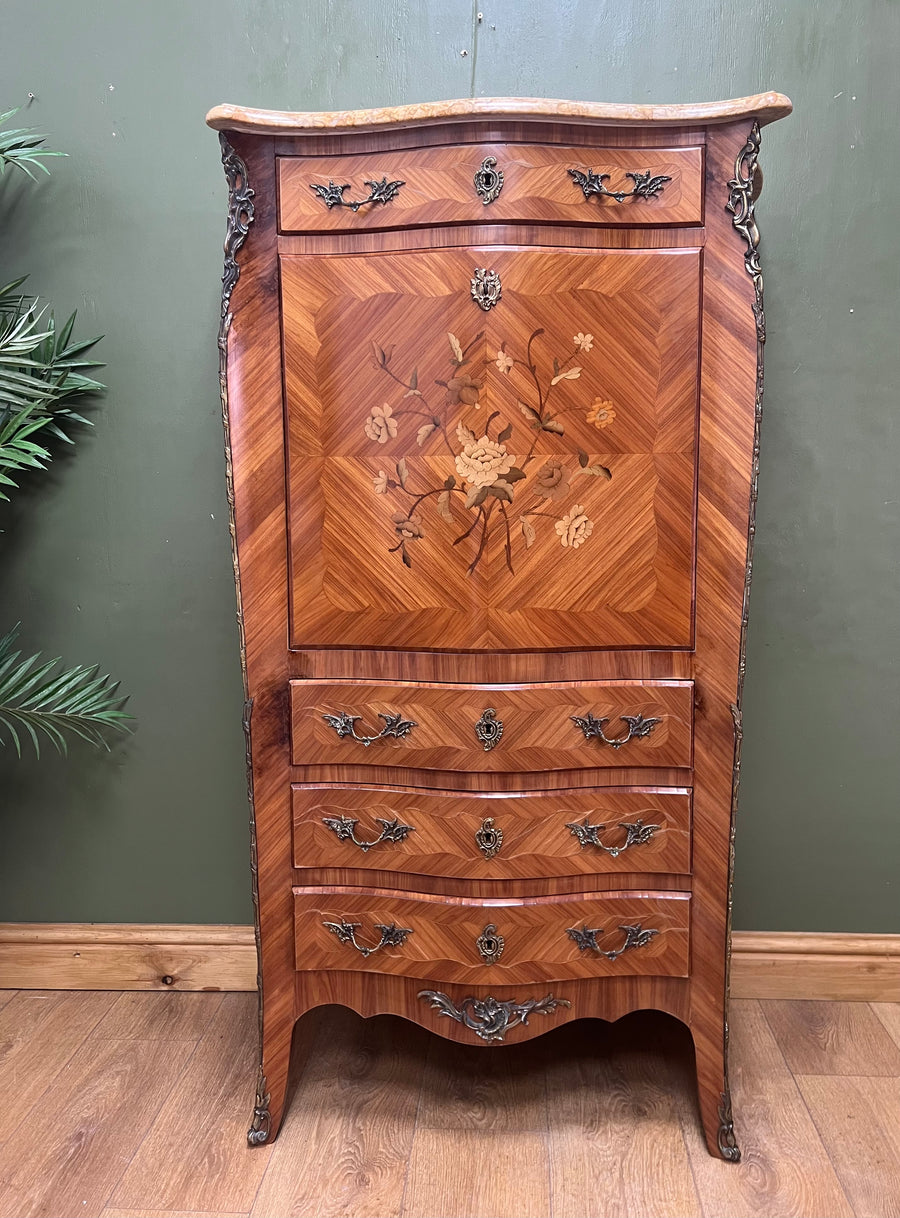 French Marquetry Inlaid Secretaire Marble Top (SKU248)