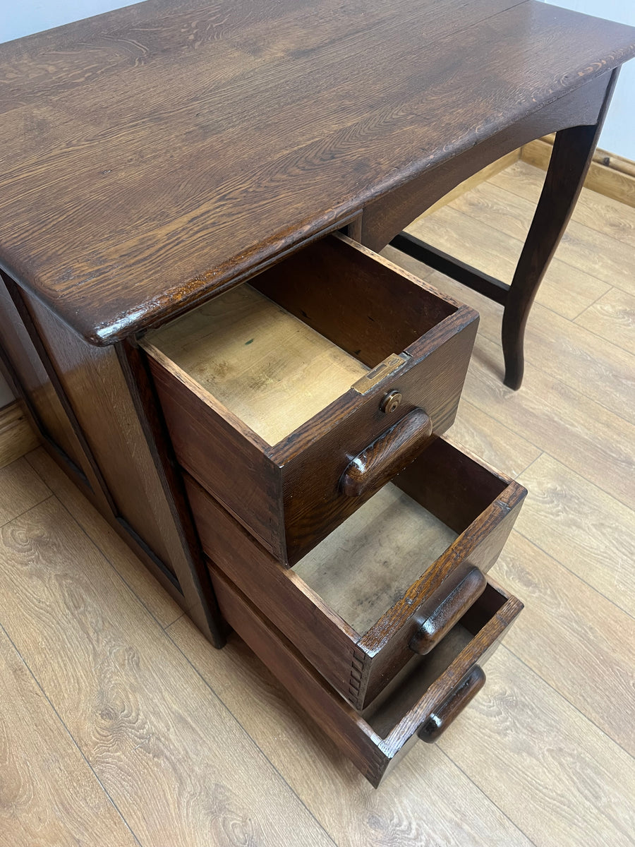 Antique Oak Small Pedestal Desk (SKU136)