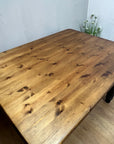 Vintage Farmhouse Style Pine Dining Table Black Base (SKU018)