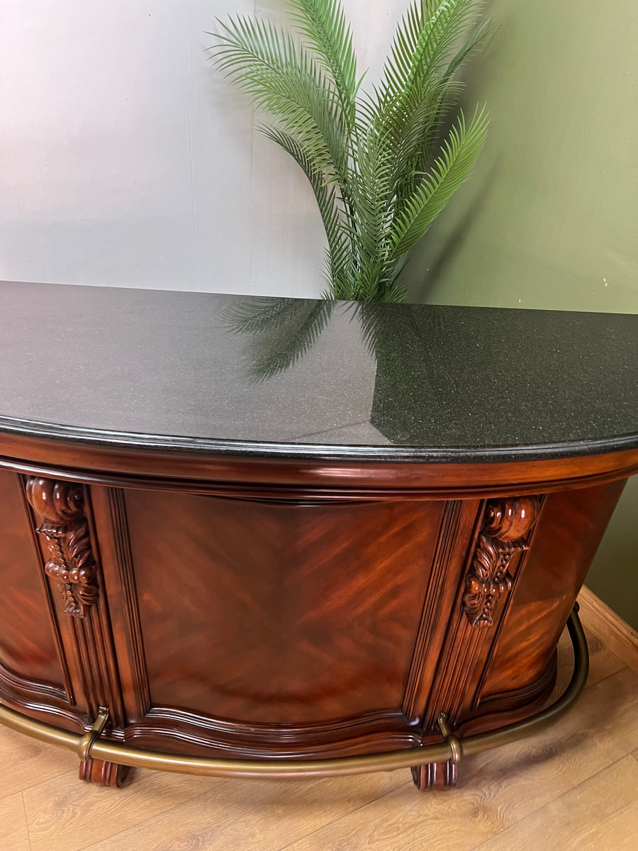 Large Demi lune Home Bar Granite Top Brass Tone Footrest  (SKU233)