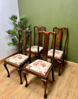 Set of 4 Queen Anne Style Slat Back Dining Chairs (SKU31)