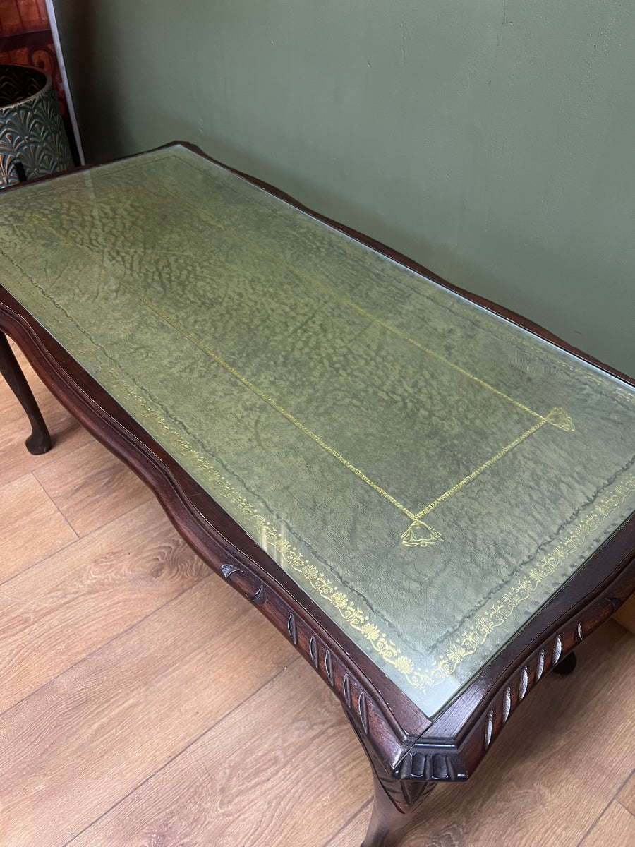 Vintage Leather and Glass Protective Top Coffee Table (SKU61)