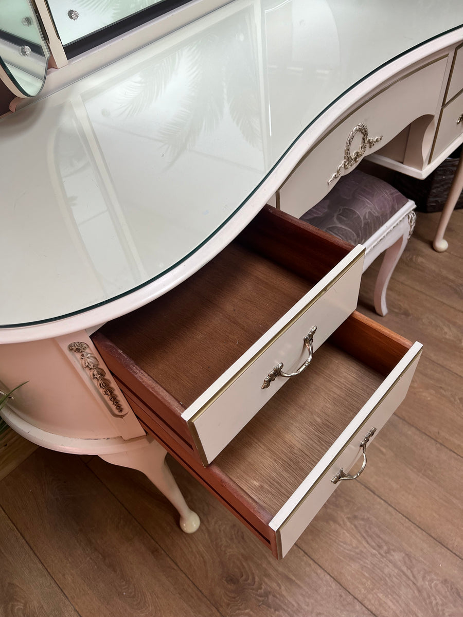 Vintage Olympus Triple Mirror Dressing Table And Stool (SKU173)