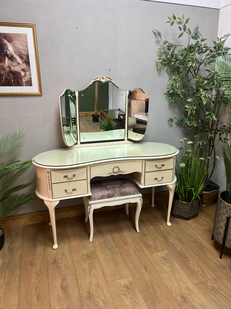 Vintage Olympus Triple Mirror Dressing Table And Stool (SKU173)