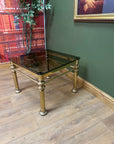 Vintage 1970's Brass Side Table Smoked Glass Top (SKU96)