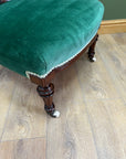 Victorian Antique Slipper Chair Royal Green Velvet With Button Back (SKU222)