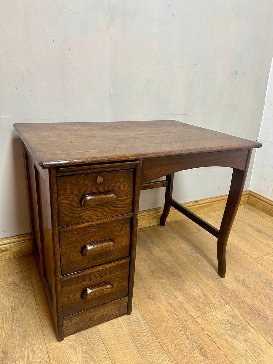 Antique Oak Small Pedestal Desk (SKU136)