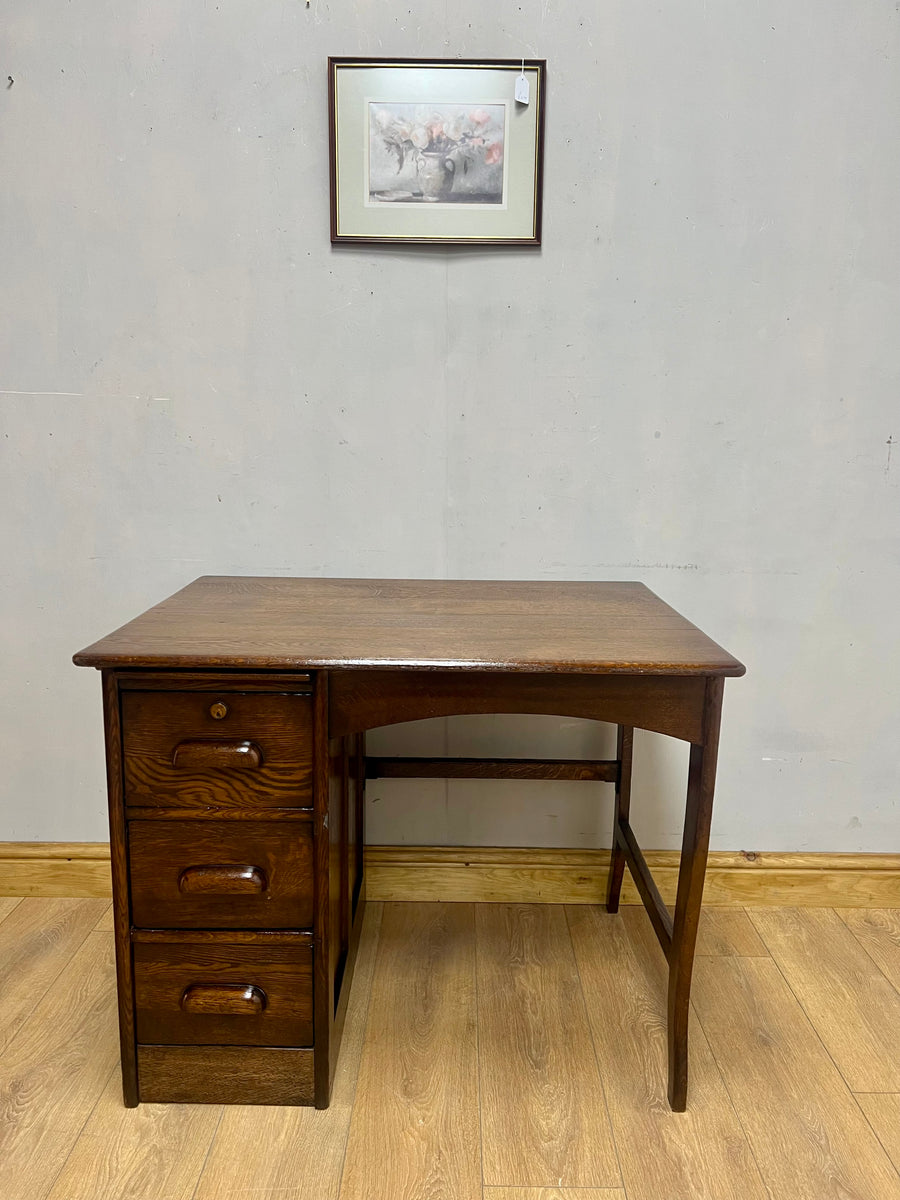 Antique Oak Small Pedestal Desk (SKU136)