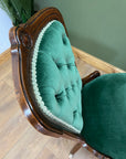 Victorian Antique Slipper Chair Royal Green Velvet With Button Back (SKU222)