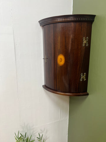 Antique Mahogany and Inlaid Bow Hanging Corner Cupboard (SKU262)