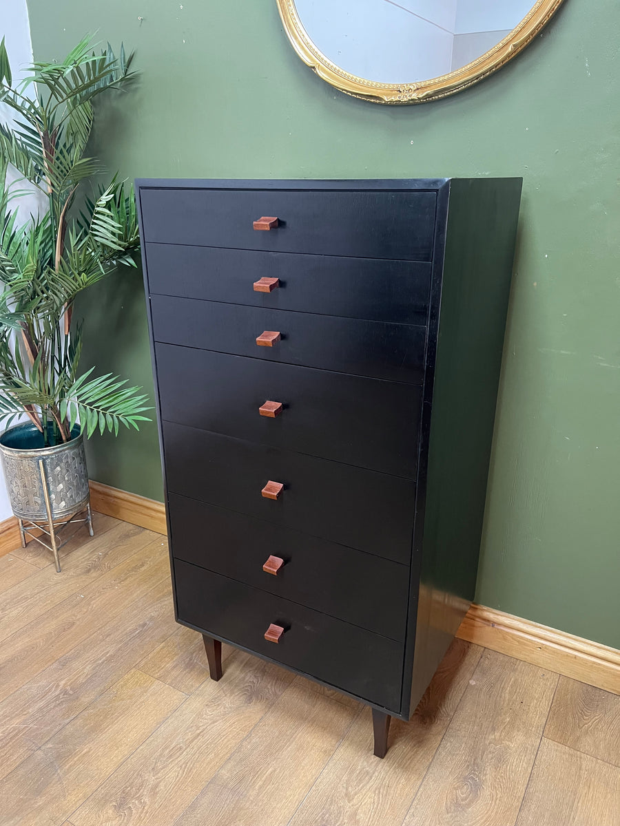 Vintage Retro Meredew Painted Black Tall Chest Drawers (SKU163)
