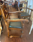 Pair Oak Jacobean Style Armchairs Green Upholstered Seats (SKU224)