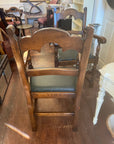 Pair Oak Jacobean Style Armchairs Green Upholstered Seats (SKU224)