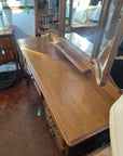 French Style Louis XV Carved Oak Triple Mirror Dressing Table (SKU156)