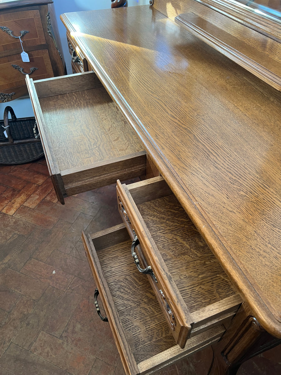 French Style Louis XV Carved Oak Triple Mirror Dressing Table (SKU156)