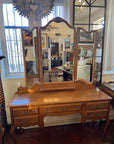 French Style Louis XV Carved Oak Triple Mirror Dressing Table (SKU156)