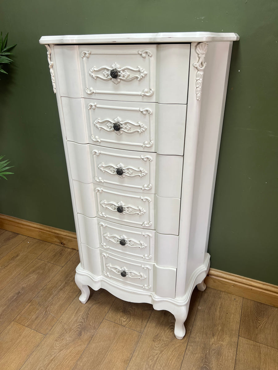 French Style Tall White Chest Drawers (SKU173)