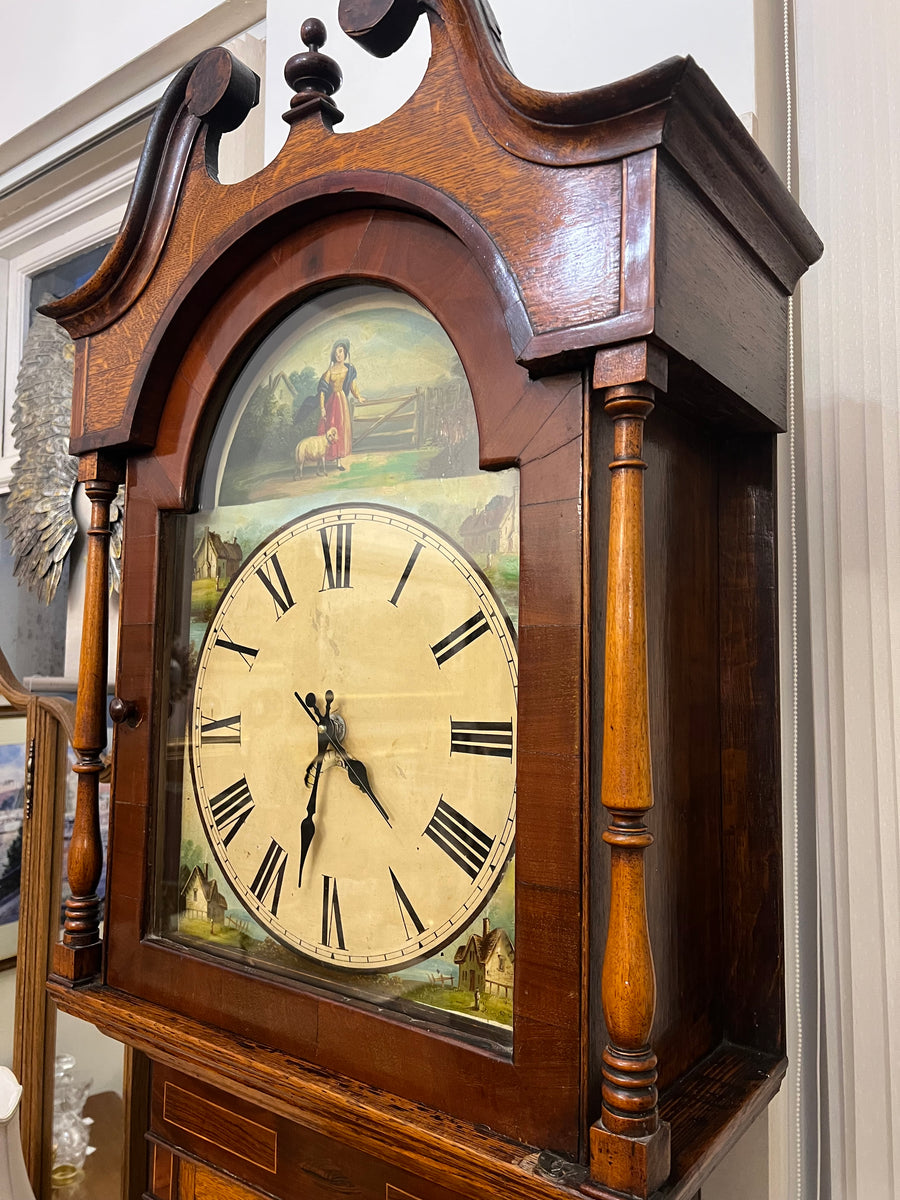 19th Century Oak And Mahogany Inlaid Longcase Clock (SKU247)