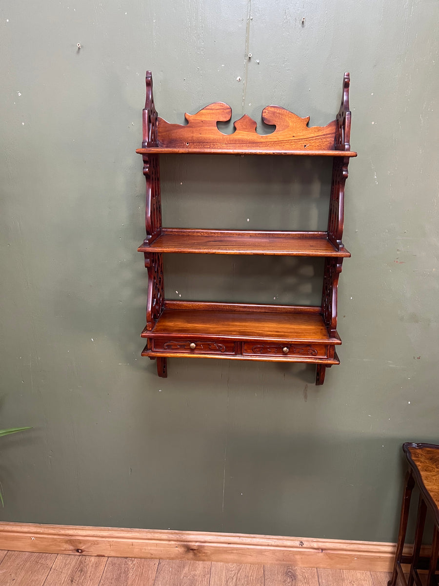 Mahogany Wall Hanging 3 Tier Shelf Unit 2 Base Drawers (SKU229)