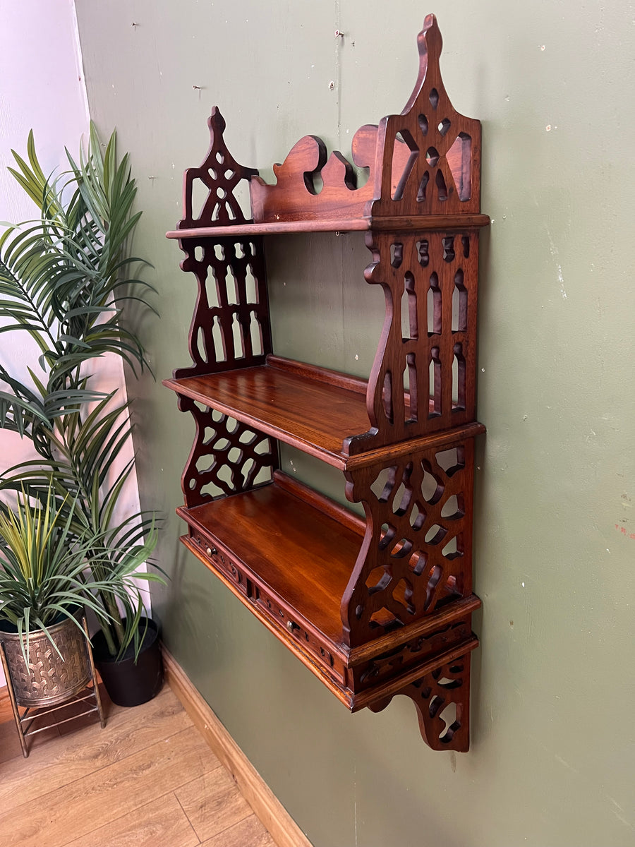 Mahogany Wall Hanging 3 Tier Shelf Unit 2 Base Drawers (SKU229)