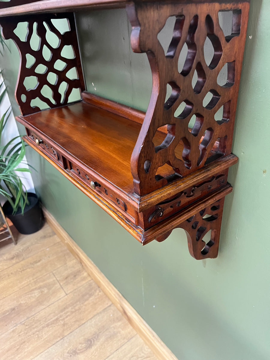 Mahogany Wall Hanging 3 Tier Shelf Unit 2 Base Drawers (SKU229)