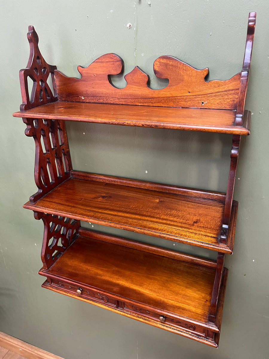 Mahogany Wall Hanging 3 Tier Shelf Unit 2 Base Drawers (SKU229)
