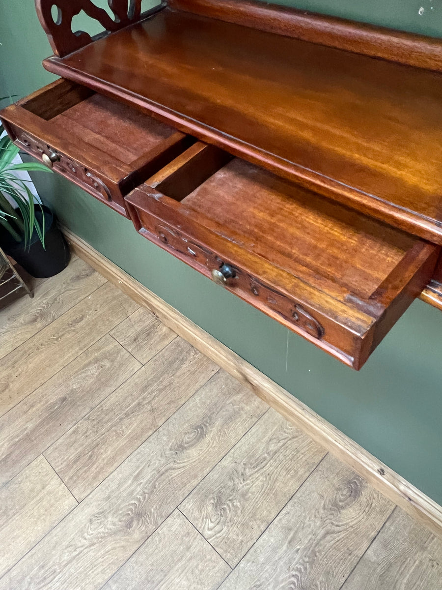 Mahogany Wall Hanging 3 Tier Shelf Unit 2 Base Drawers (SKU229)