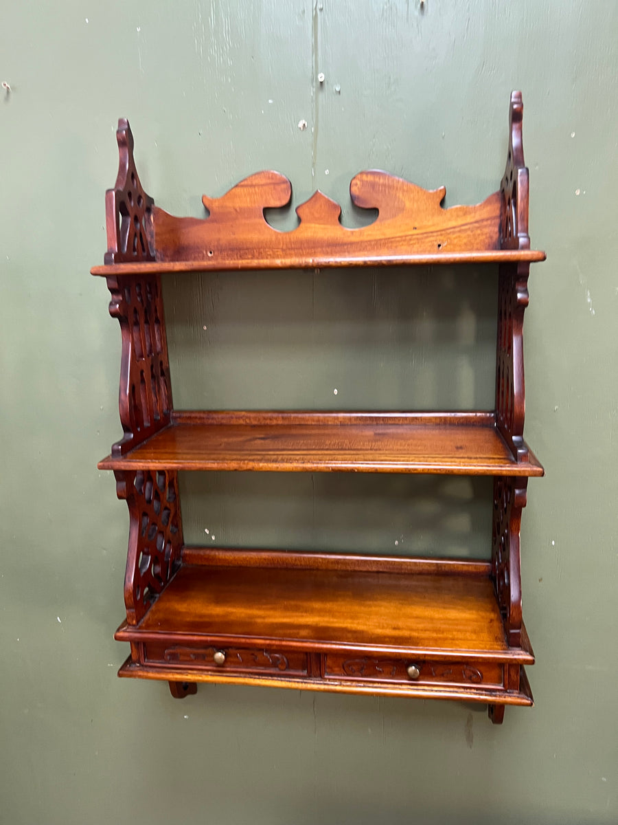 Mahogany Wall Hanging 3 Tier Shelf Unit 2 Base Drawers (SKU229)