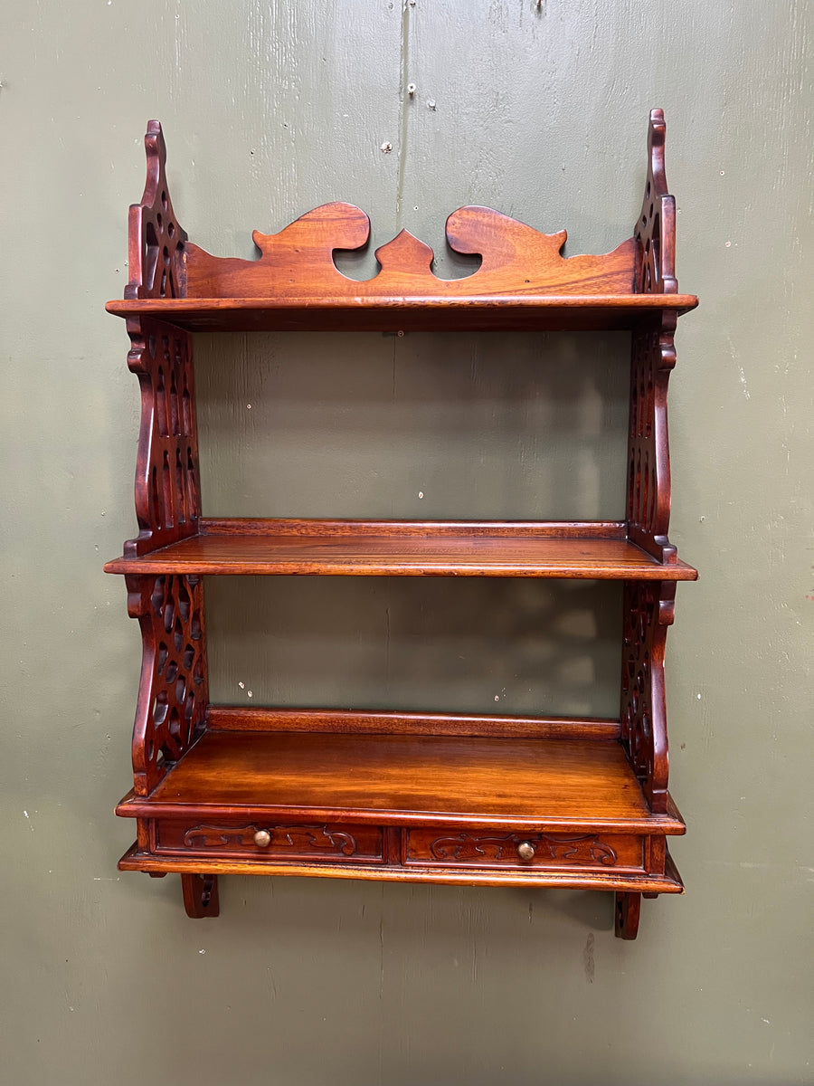 Mahogany Wall Hanging 3 Tier Shelf Unit 2 Base Drawers (SKU229)