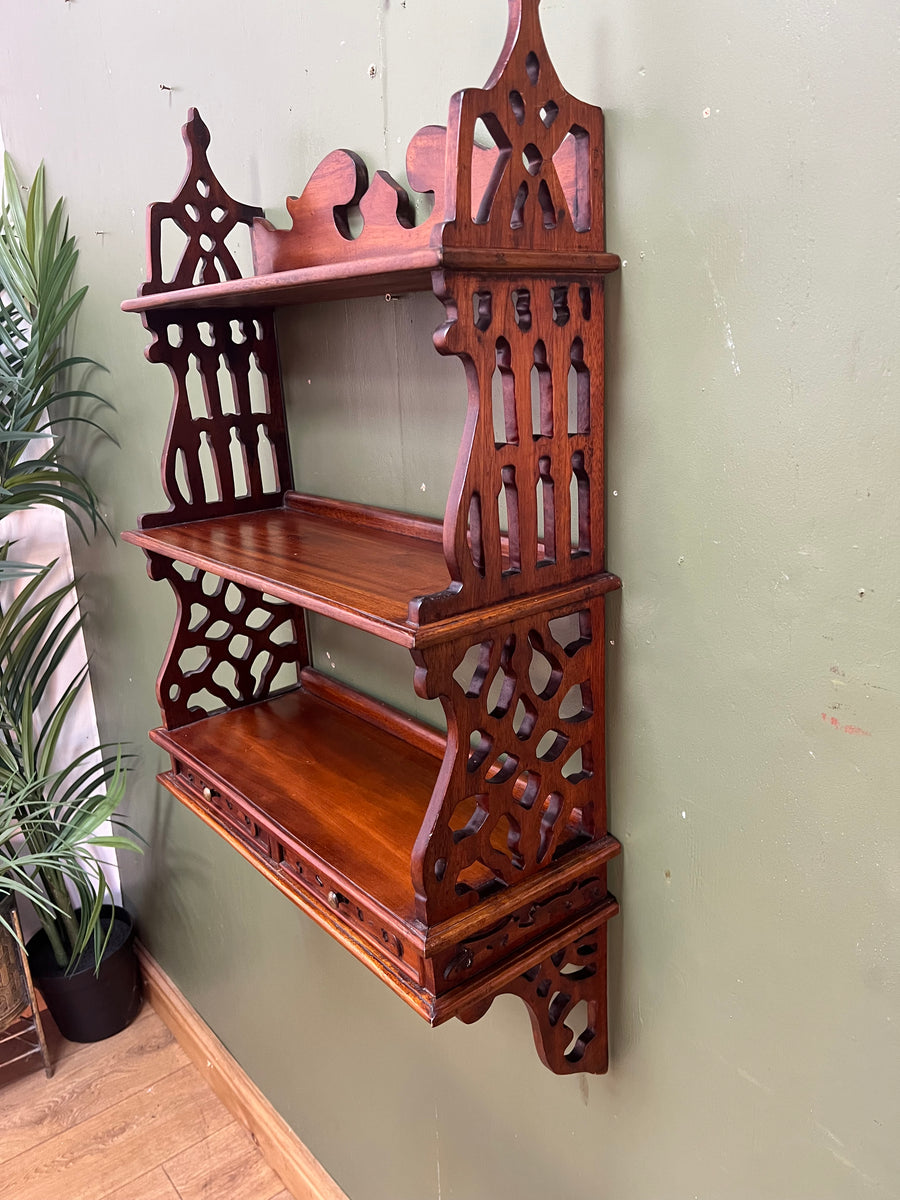 Mahogany Wall Hanging 3 Tier Shelf Unit 2 Base Drawers (SKU229)