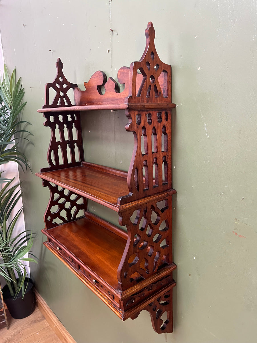 Mahogany Wall Hanging 3 Tier Shelf Unit 2 Base Drawers (SKU229)