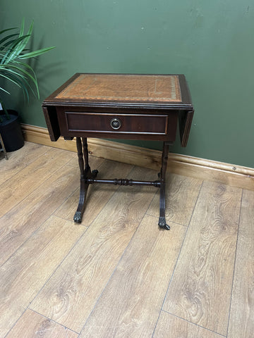 Vintage Mahogany Drop Leaf End Table Leather Top (SKU98)