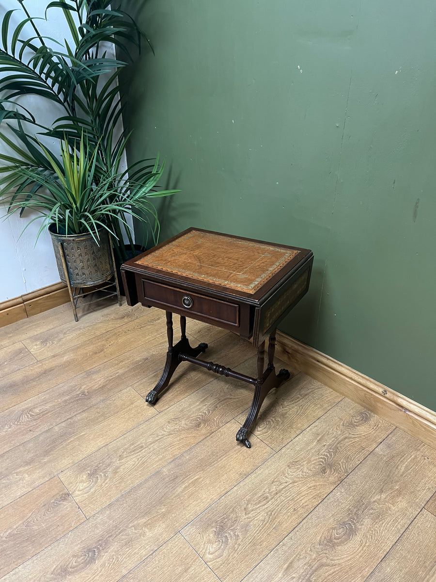 Vintage Mahogany Drop Leaf End Table Leather Top (SKU98)