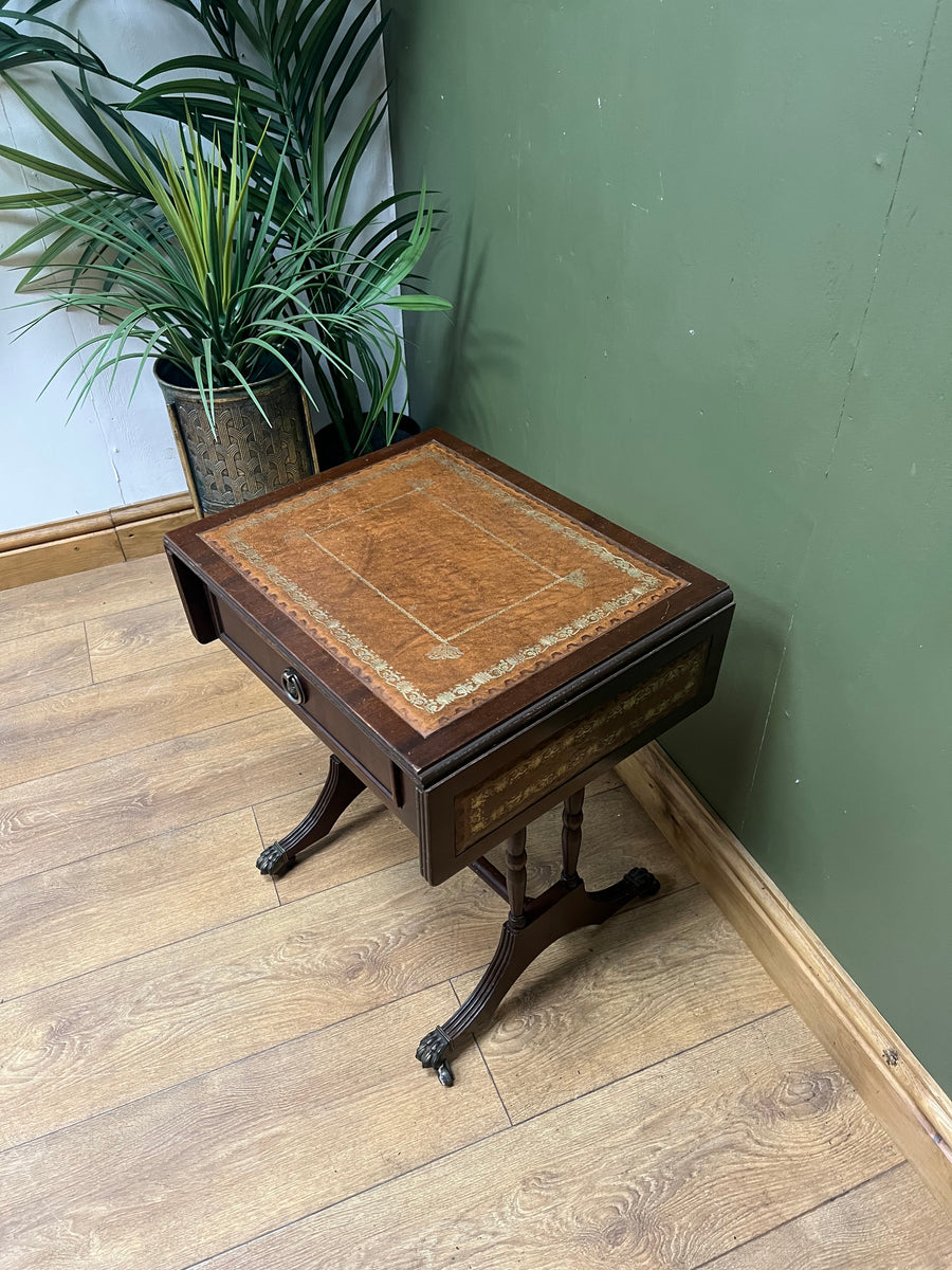 Vintage Mahogany Drop Leaf End Table Leather Top (SKU98)