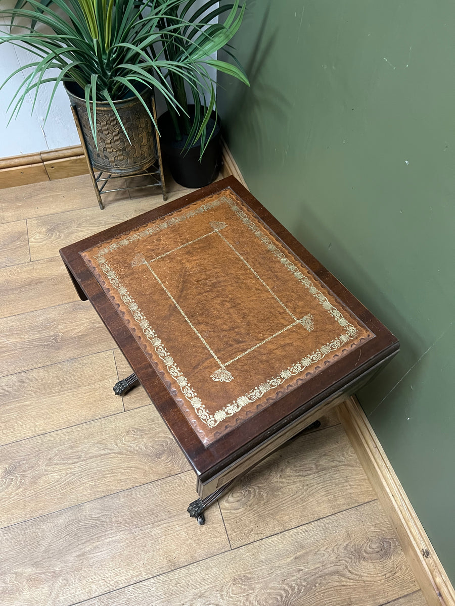 Vintage Mahogany Drop Leaf End Table Leather Top (SKU98)