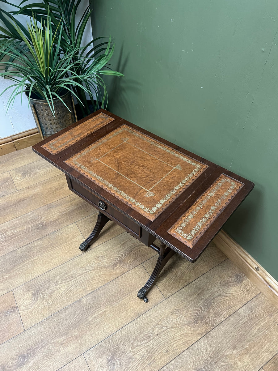 Vintage Mahogany Drop Leaf End Table Leather Top (SKU98)