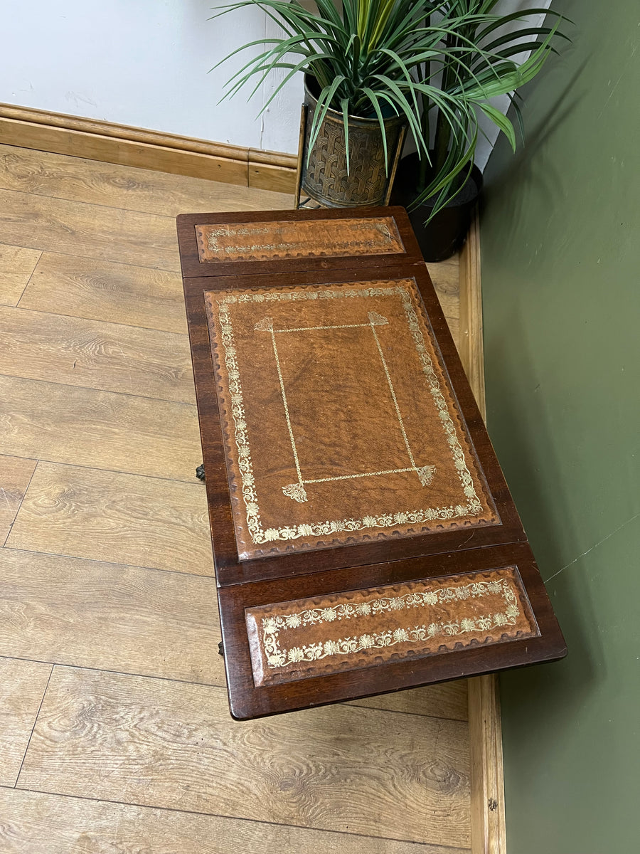 Vintage Mahogany Drop Leaf End Table Leather Top (SKU98)